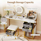 Costway Coiffeuse avec Miroir Lumineux Rotatif 55'' Table de Maquillage avec Organiseur