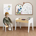 JVNOXK Ensemble bureau et chaise rectangulaire pour enfants, comprend une chaise, bureau d'étude en bois pour enfants, convient aux 2-8 ans, blanc + bois naturel