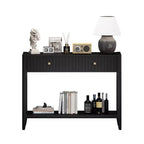 JVNOXK Console étroite de 99 cm avec tiroirs, table d'appoint en bois avec étagère de rangement centrale, idéale pour les couloirs ou les salons, noire