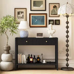 JVNOXK Console étroite de 99 cm avec tiroirs, table d'appoint en bois avec étagère de rangement centrale, idéale pour les couloirs ou les salons, noire