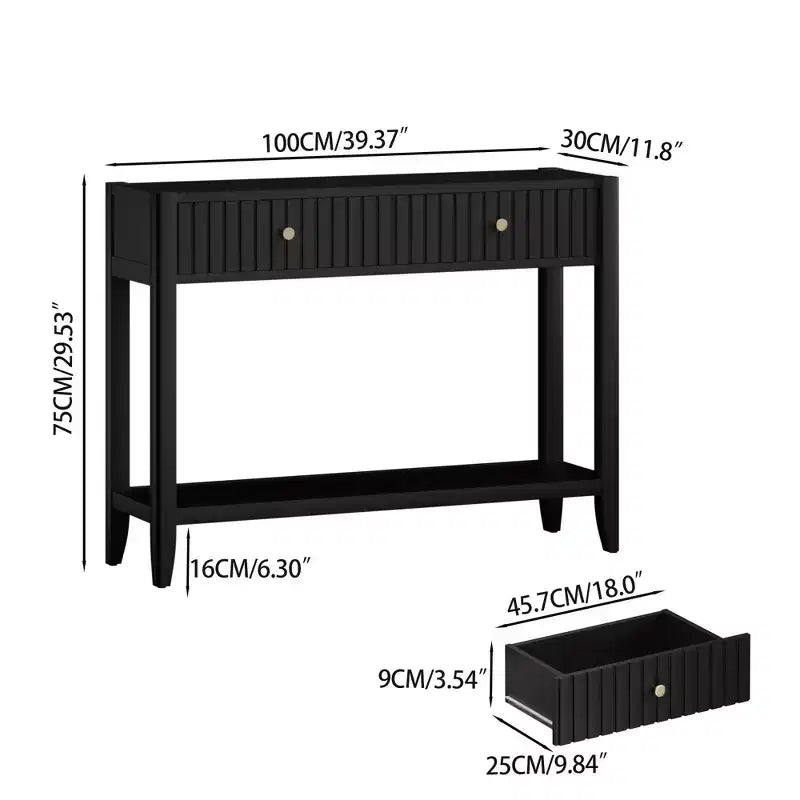 JVNOXK Console étroite de 99 cm avec tiroirs, table d'appoint en bois avec étagère de rangement centrale, idéale pour les couloirs ou les salons, noire