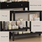 JVNOXK Console étroite de 99 cm avec tiroirs, table d'appoint en bois avec étagère de rangement centrale, idéale pour les couloirs ou les salons, noire