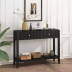 JVNOXK Console étroite de 99 cm avec tiroirs, table d'appoint en bois avec étagère de rangement centrale, idéale pour les couloirs ou les salons, noire