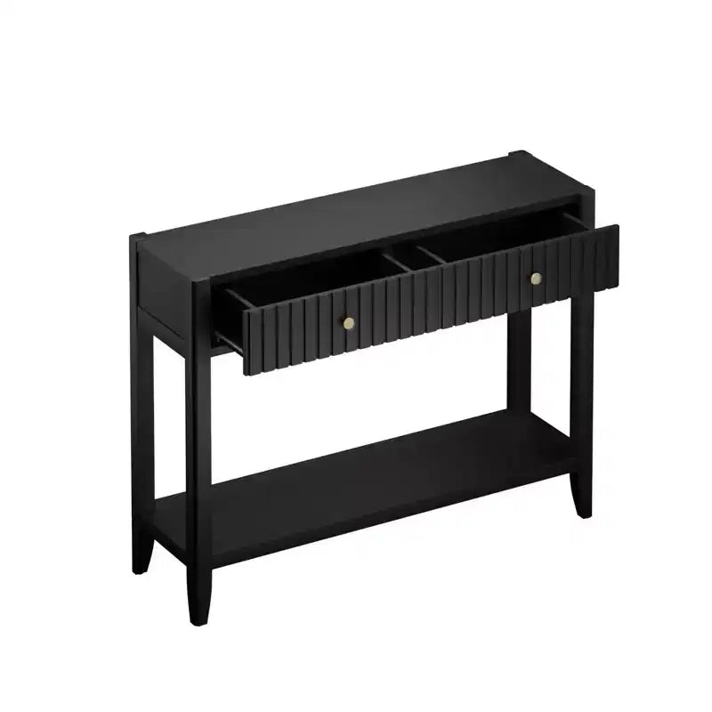 JVNOXK Console étroite de 99 cm avec tiroirs, table d'appoint en bois avec étagère de rangement centrale, idéale pour les couloirs ou les salons, noire