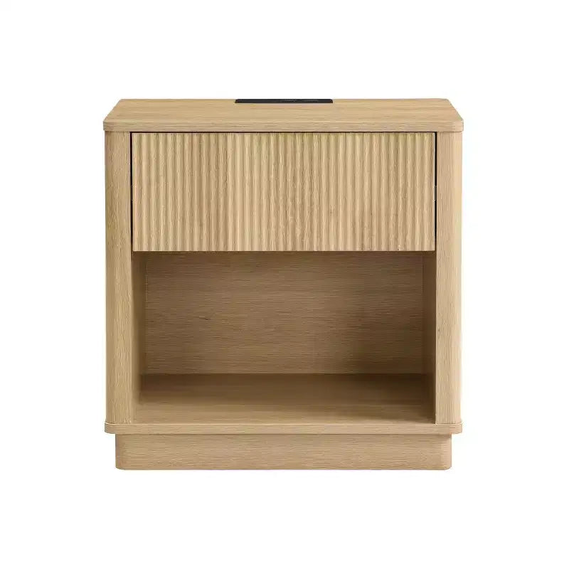 Table de chevet cannelée moderne avec tiroir de rangement et station de charge intégrée, table de chevet pour chambre à coucher - Panipeachy