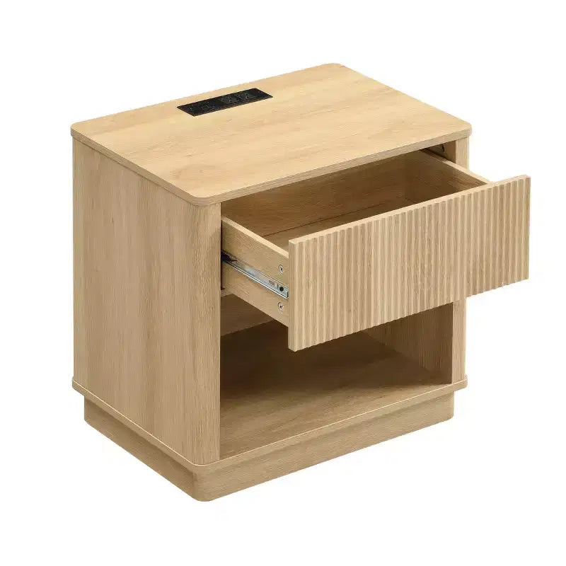 Table de chevet cannelée moderne avec tiroir de rangement et station de charge intégrée, table de chevet pour chambre à coucher - Panipeachy