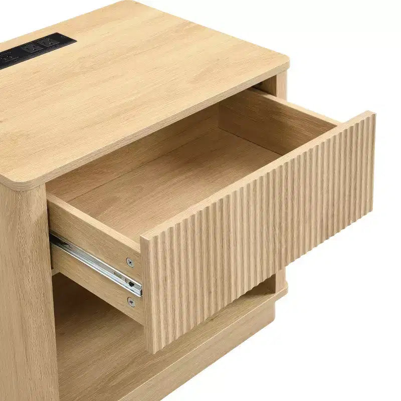 Table de chevet cannelée moderne avec tiroir de rangement et station de charge intégrée, table de chevet pour chambre à coucher - Panipeachy