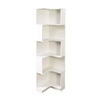 VIYET 69 5-Tier Corner Bookshelf with LED Lights, White L-Shaped Display Shelf (Baffle Design for Home Office & Living Room)
