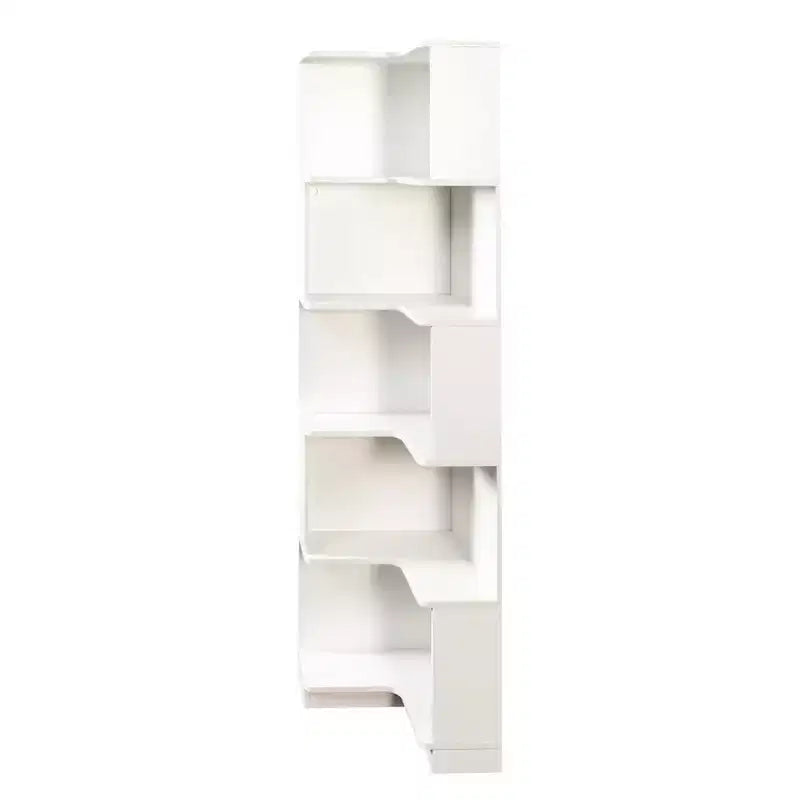 VIYET 69 Bibliothèque d'angle à 5 niveaux avec lumières LED, étagère de présentation en forme de L blanche (design à déflecteur pour bureau à domicile et salon)