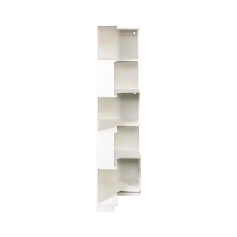 VIYET 69 Bibliothèque d'angle à 5 niveaux avec lumières LED, étagère de présentation en forme de L blanche (design à déflecteur pour bureau à domicile et salon)