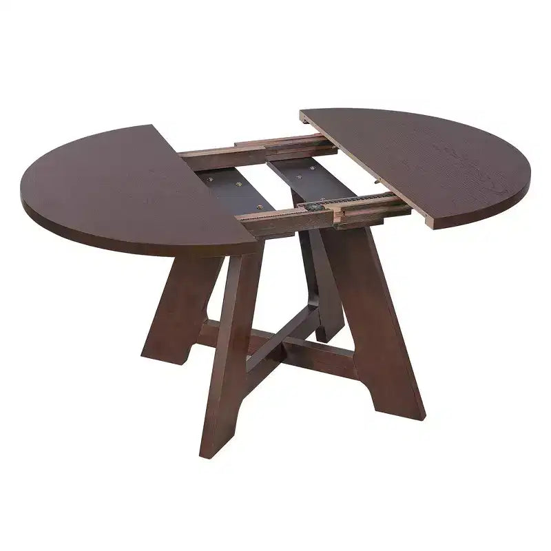Ensemble de salle à manger Whisen 5 pièces style ferme avec table ronde extensible et 4 chaises tapissées