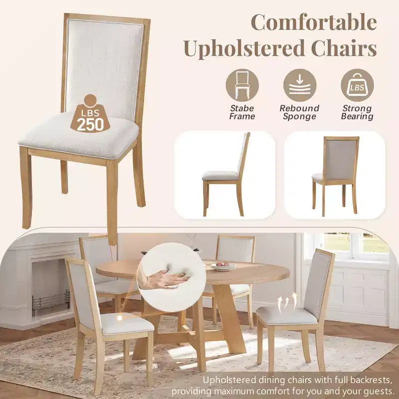 Ensemble de salle à manger Whisen 5 pièces style ferme avec table ronde extensible et 4 chaises tapissées