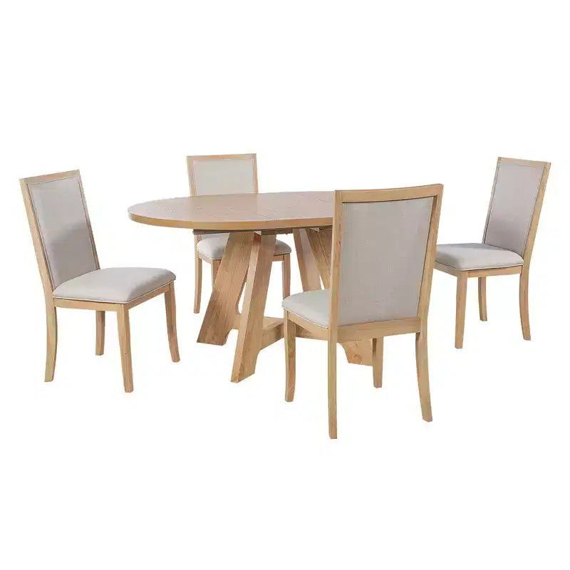 Ensemble de salle à manger Whisen 5 pièces style ferme avec table ronde extensible et 4 chaises tapissées