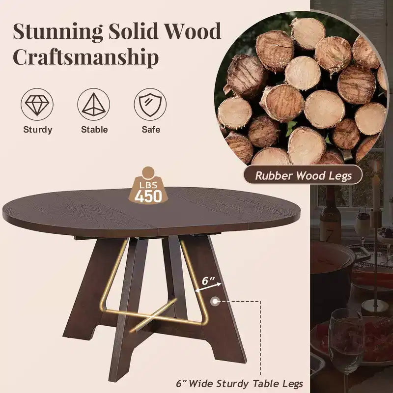 Ensemble de salle à manger Whisen 5 pièces style ferme avec table ronde extensible et 4 chaises tapissées