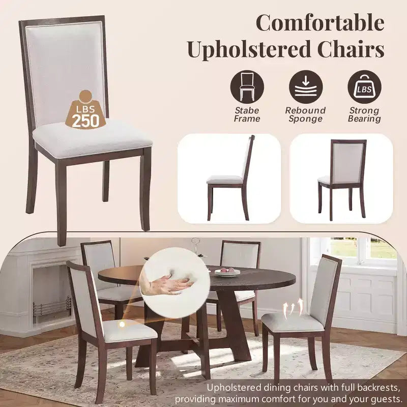 Ensemble de salle à manger Whisen 5 pièces style ferme avec table ronde extensible et 4 chaises tapissées