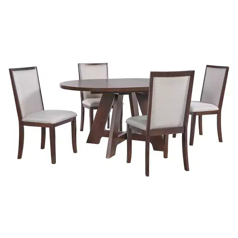 Ensemble de salle à manger Whisen 5 pièces style ferme avec table ronde extensible et 4 chaises tapissées