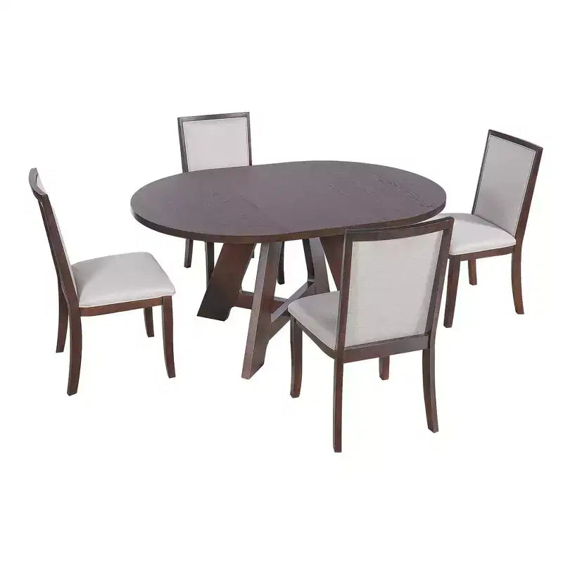 Ensemble de salle à manger Whisen 5 pièces style ferme avec table ronde extensible et 4 chaises tapissées
