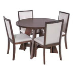 Ensemble de salle à manger Whisen 5 pièces style ferme avec table ronde extensible et 4 chaises tapissées