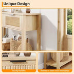 Console étroite à 2 tiroirs à canneler - Table d'appoint moderne pour entrée avec étagère inférieure - Meuble compact pour couloir et salon