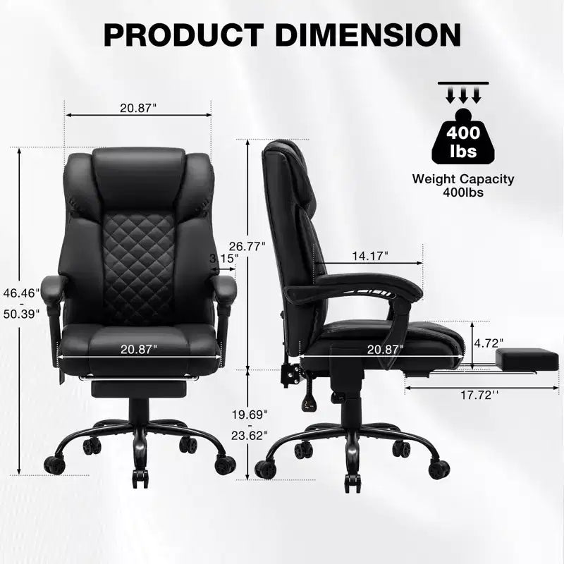 HOFFREE Chaise de bureau ergonomique avec 6 points de massage et inclinaison, réglable, similicuir, supporte 180 kg, idéale pour le bureau à domicile