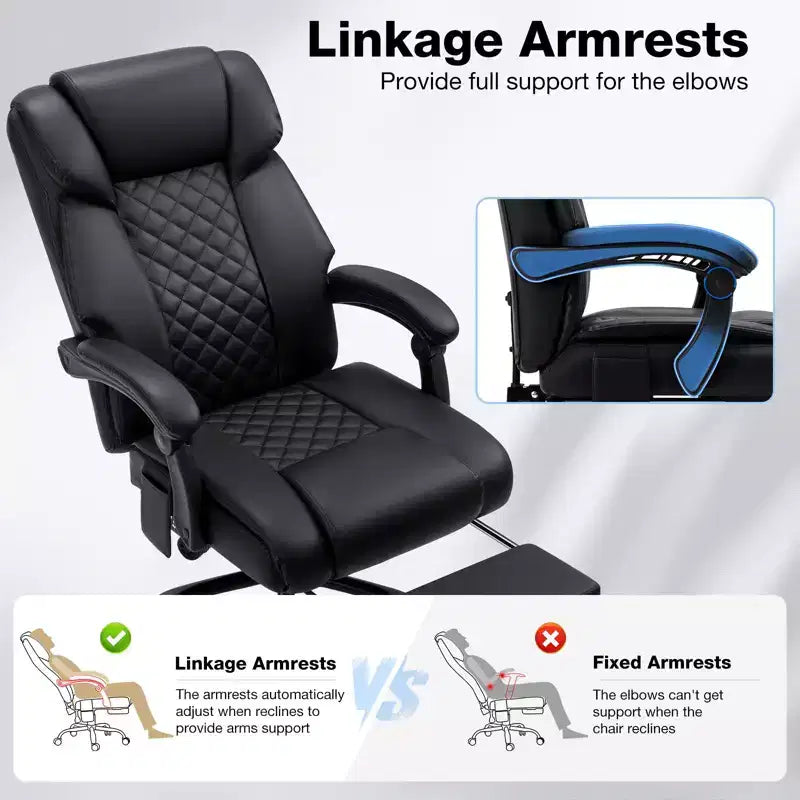 HOFFREE Chaise de bureau ergonomique avec 6 points de massage et inclinaison, réglable, similicuir, supporte 180 kg, idéale pour le bureau à domicile