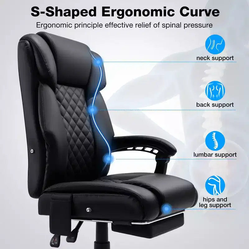 HOFFREE Chaise de bureau ergonomique avec 6 points de massage et inclinaison, réglable, similicuir, supporte 180 kg, idéale pour le bureau à domicile