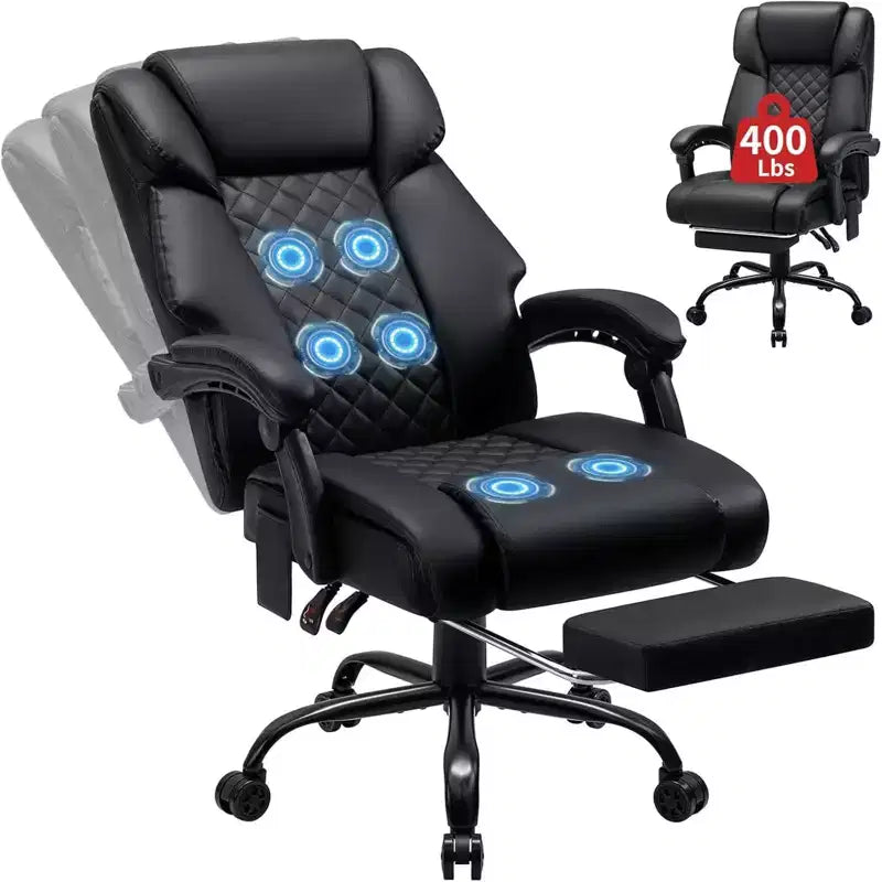 HOFFREE Chaise de bureau ergonomique avec 6 points de massage et inclinaison, réglable, similicuir, supporte 180 kg, idéale pour le bureau à domicile