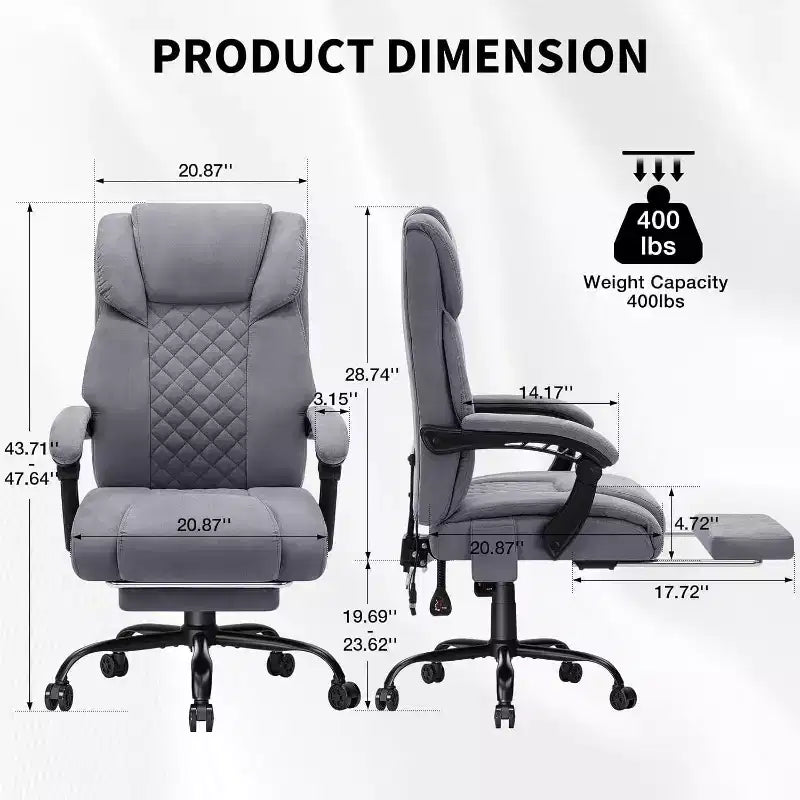 HOFFREE Chaise de bureau ergonomique avec 6 points de massage et inclinaison, réglable, similicuir, supporte 180 kg, idéale pour le bureau à domicile