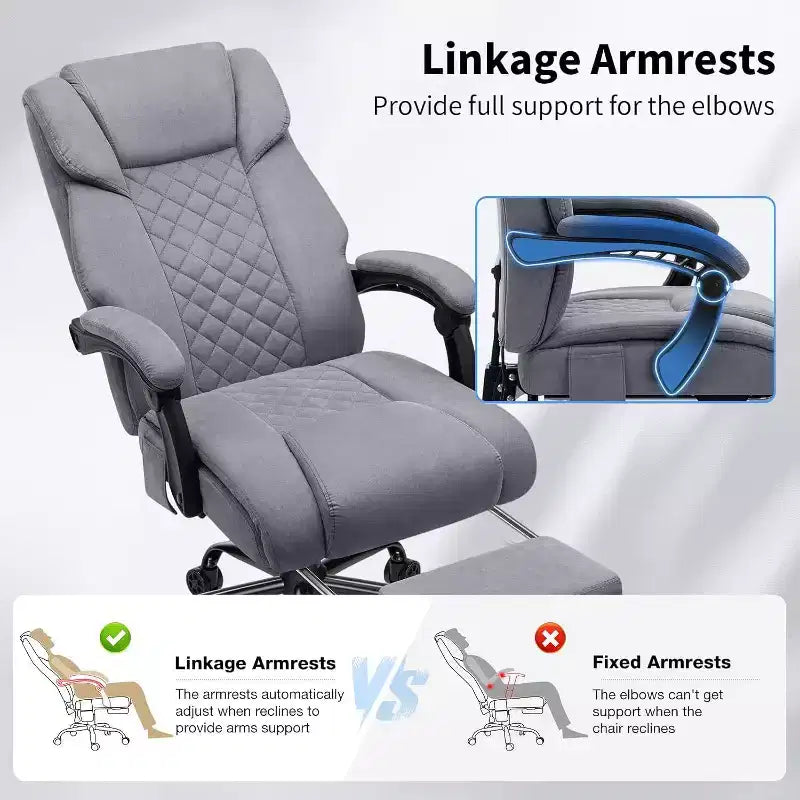 HOFFREE Chaise de bureau ergonomique avec 6 points de massage et inclinaison, réglable, similicuir, supporte 180 kg, idéale pour le bureau à domicile