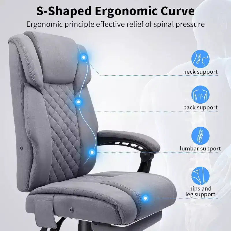 HOFFREE Chaise de bureau ergonomique avec 6 points de massage et inclinaison, réglable, similicuir, supporte 180 kg, idéale pour le bureau à domicile