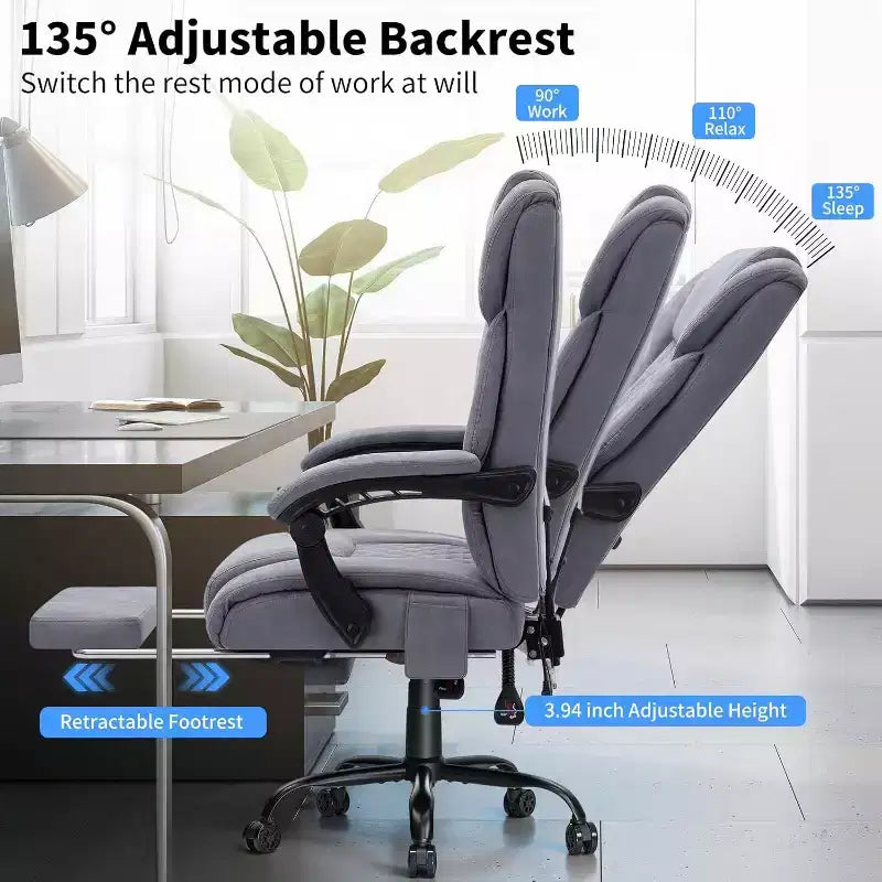 HOFFREE Chaise de bureau ergonomique avec 6 points de massage et inclinaison, réglable, similicuir, supporte 180 kg, idéale pour le bureau à domicile