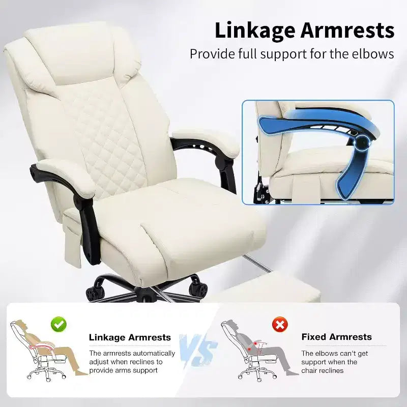 HOFFREE Chaise de bureau ergonomique avec 6 points de massage et inclinaison, réglable, similicuir, supporte 180 kg, idéale pour le bureau à domicile