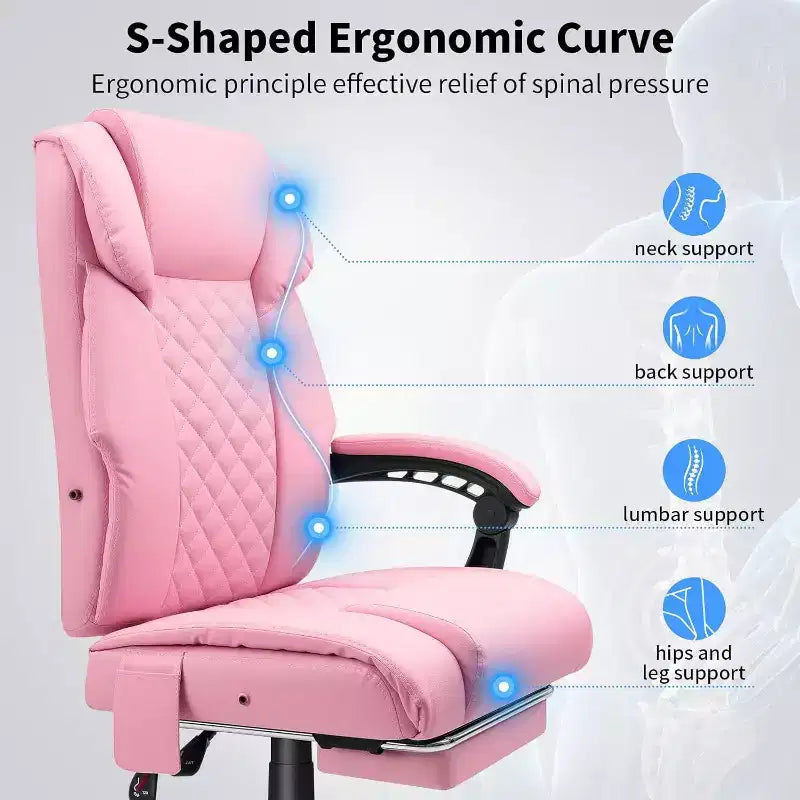 HOFFREE Chaise de bureau ergonomique avec 6 points de massage et inclinaison, réglable, similicuir, supporte 180 kg, idéale pour le bureau à domicile