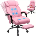 HOFFREE Chaise de bureau ergonomique avec 6 points de massage et inclinaison, réglable, similicuir, supporte 180 kg, idéale pour le bureau à domicile