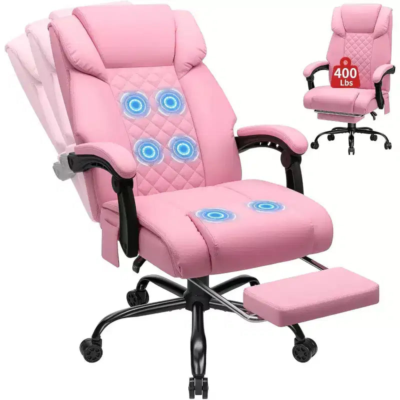 HOFFREE Chaise de bureau ergonomique avec 6 points de massage et inclinaison, réglable, similicuir, supporte 180 kg, idéale pour le bureau à domicile