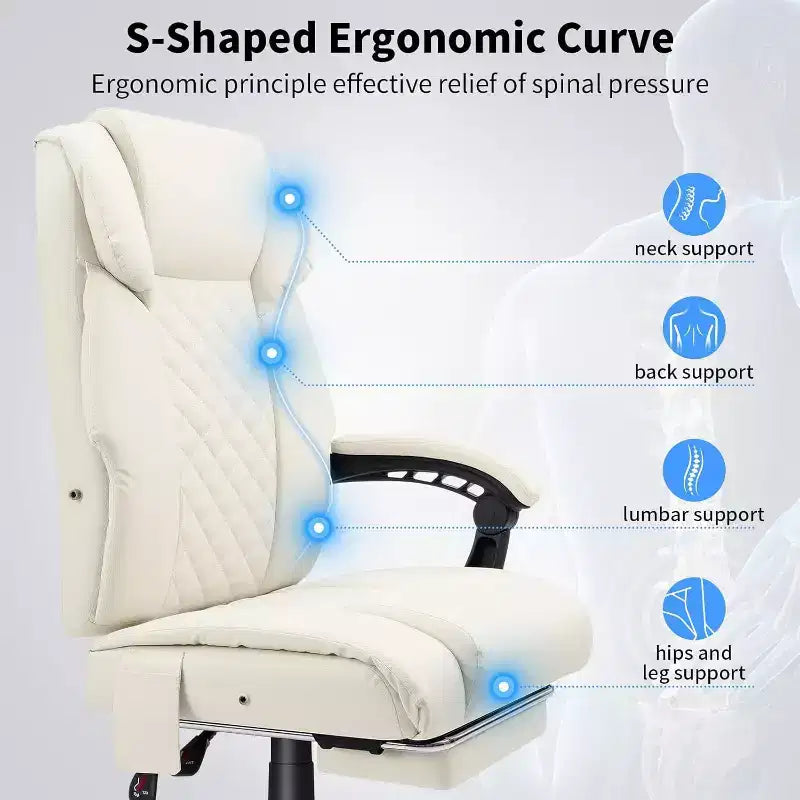 HOFFREE Chaise de bureau ergonomique avec 6 points de massage et inclinaison, réglable, similicuir, supporte 180 kg, idéale pour le bureau à domicile