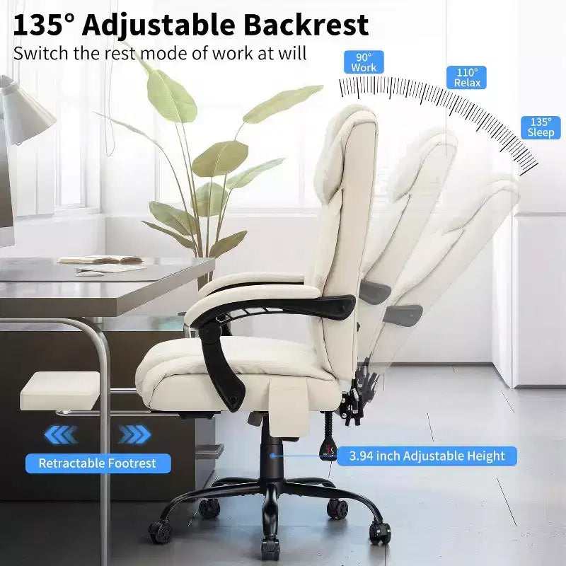 HOFFREE Chaise de bureau ergonomique avec 6 points de massage et inclinaison, réglable, similicuir, supporte 180 kg, idéale pour le bureau à domicile