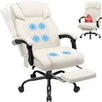 HOFFREE Chaise de bureau ergonomique avec 6 points de massage et inclinaison, réglable, similicuir, supporte 180 kg, idéale pour le bureau à domicile