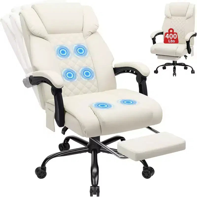HOFFREE Chaise de bureau ergonomique avec 6 points de massage et inclinaison, réglable, similicuir, supporte 180 kg, idéale pour le bureau à domicile