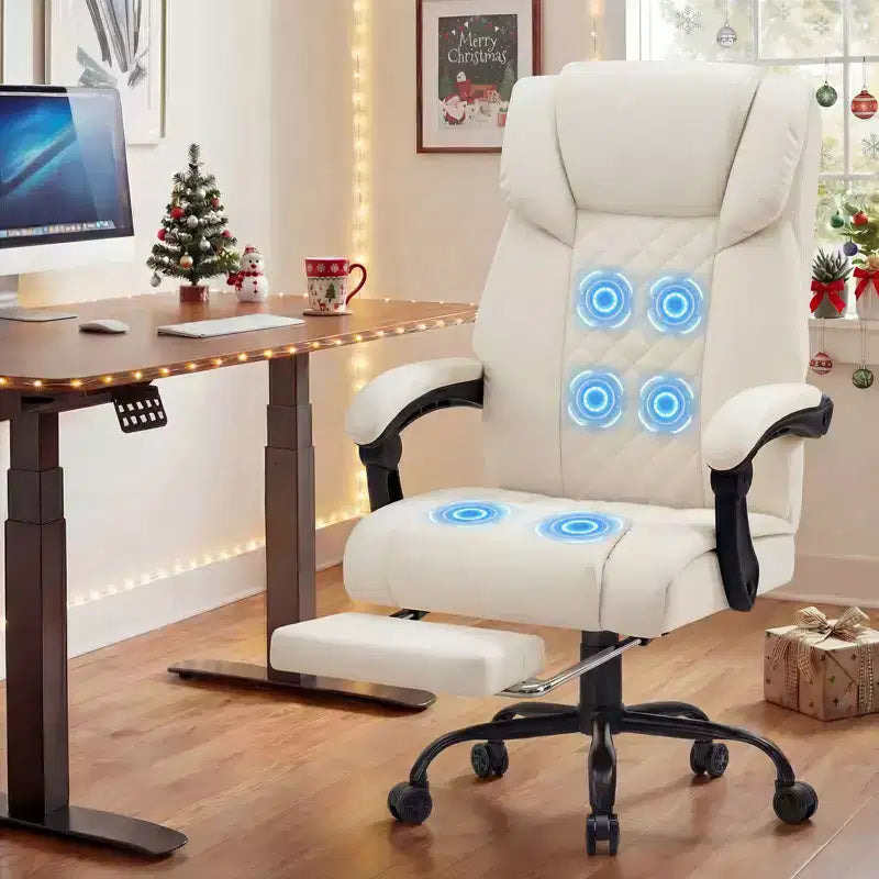 HOFFREE Chaise de bureau ergonomique avec 6 points de massage et inclinaison, réglable, similicuir, supporte 180 kg, idéale pour le bureau à domicile