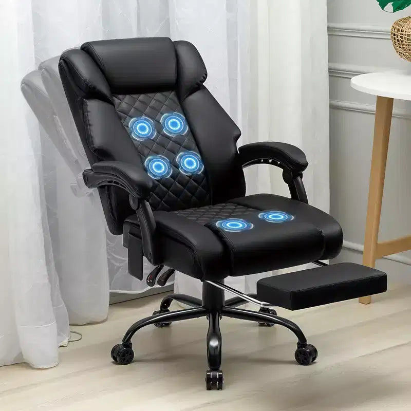 HOFFREE Chaise de bureau ergonomique avec 6 points de massage et inclinaison, réglable, similicuir, supporte 180 kg, idéale pour le bureau à domicile
