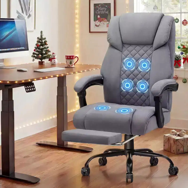 HOFFREE Chaise de bureau ergonomique avec 6 points de massage et inclinaison, réglable, similicuir, supporte 180 kg, idéale pour le bureau à domicile