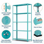 Étagère de rangement métallique robuste à 5 niveaux - Unité de rayonnage en acier réglable pour garage, cuisine - Étagère utilitaire industrielle de 173 cm (68 po) H x 89 cm (35 po) L x 30,5 cm (12 po) P - Vert clair
