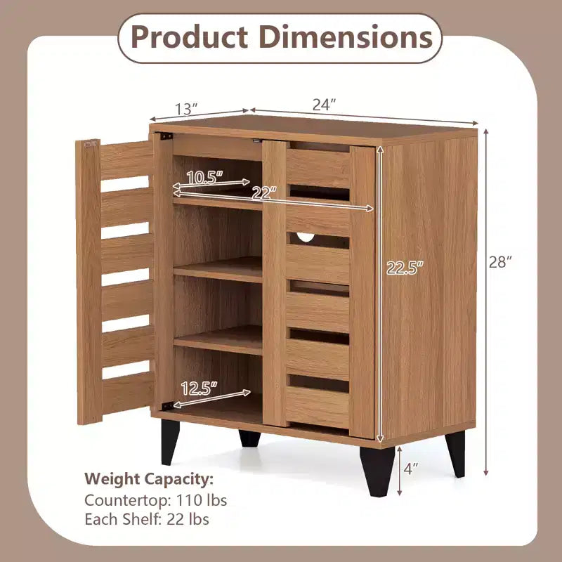 Meuble à chaussures Costway à 2 portes, organisateur de chaussures de ferme à 4 niveaux avec porte à persiennes pour couloir