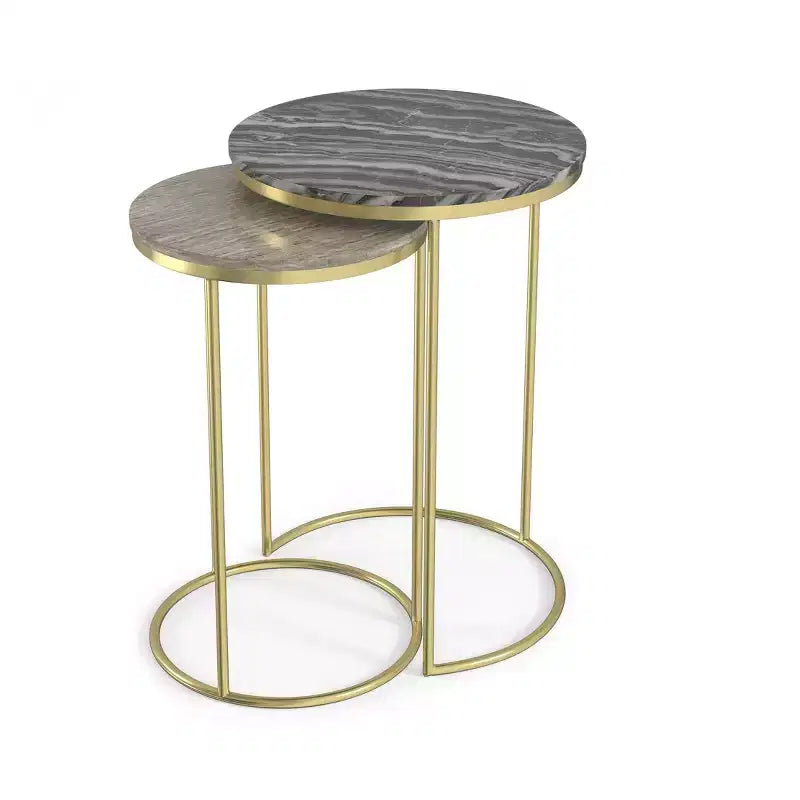 Tables gigognes Romina modernes contemporaines en métal doré de 40 cm de large, 2 pièces, entièrement assemblées