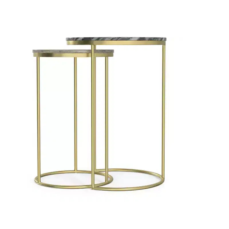 Tables gigognes Romina modernes contemporaines en métal doré de 40 cm de large, 2 pièces, entièrement assemblées