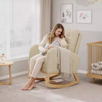 Fauteuil à bascule moderne pour chambre d'enfant, fauteuil à bascule rembourré en tissu bouclé, fauteuil inclinable confortable avec poche latérale, fauteuil à bascule planeur pour salon, chambre à coucher