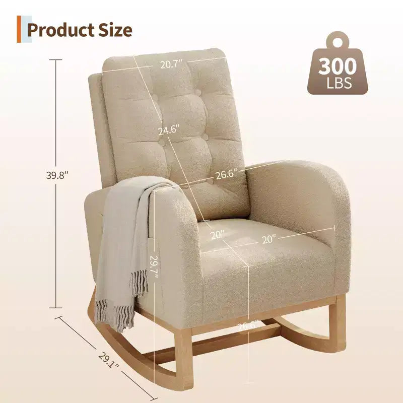 Fauteuil à bascule moderne pour chambre d'enfant, fauteuil à bascule rembourré en tissu bouclé, fauteuil inclinable confortable avec poche latérale, fauteuil à bascule planeur pour salon, chambre à coucher