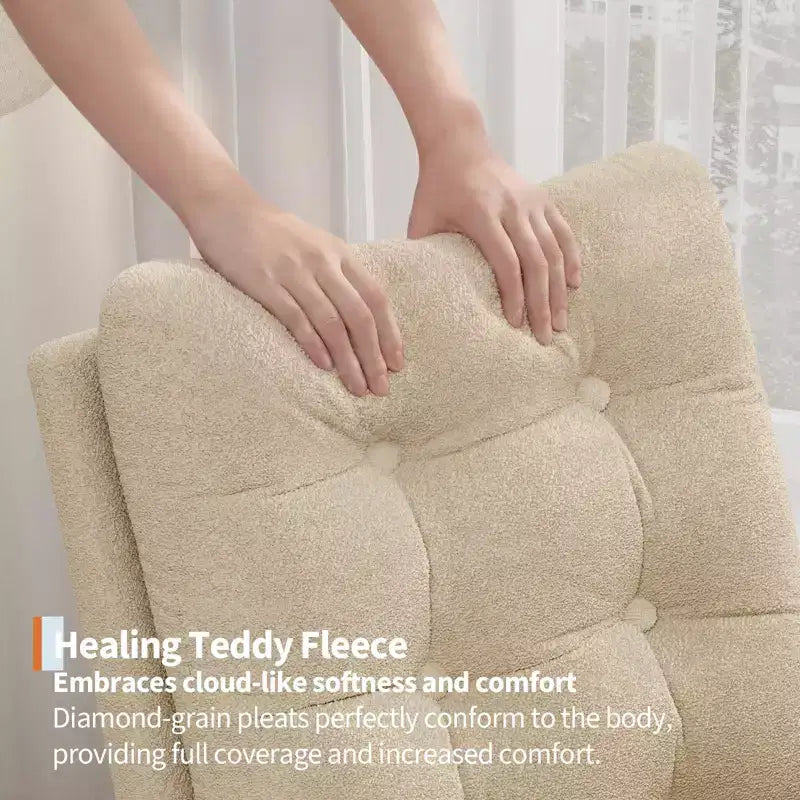Fauteuil à bascule moderne pour chambre d'enfant, fauteuil à bascule rembourré en tissu bouclé, fauteuil inclinable confortable avec poche latérale, fauteuil à bascule planeur pour salon, chambre à coucher