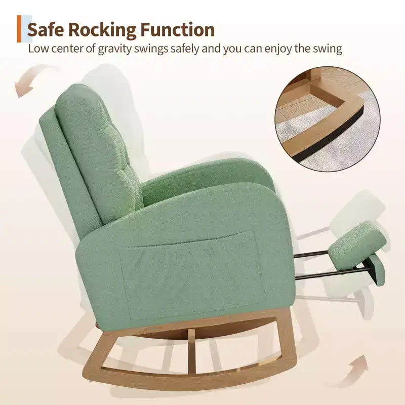 Fauteuil à bascule moderne pour chambre d'enfant, fauteuil à bascule rembourré en tissu bouclé, fauteuil inclinable confortable avec poche latérale, fauteuil à bascule planeur pour salon, chambre à coucher